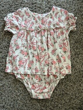 Angel Dear Baby Girl Floral One-Piece Romper with Smocked Yoke